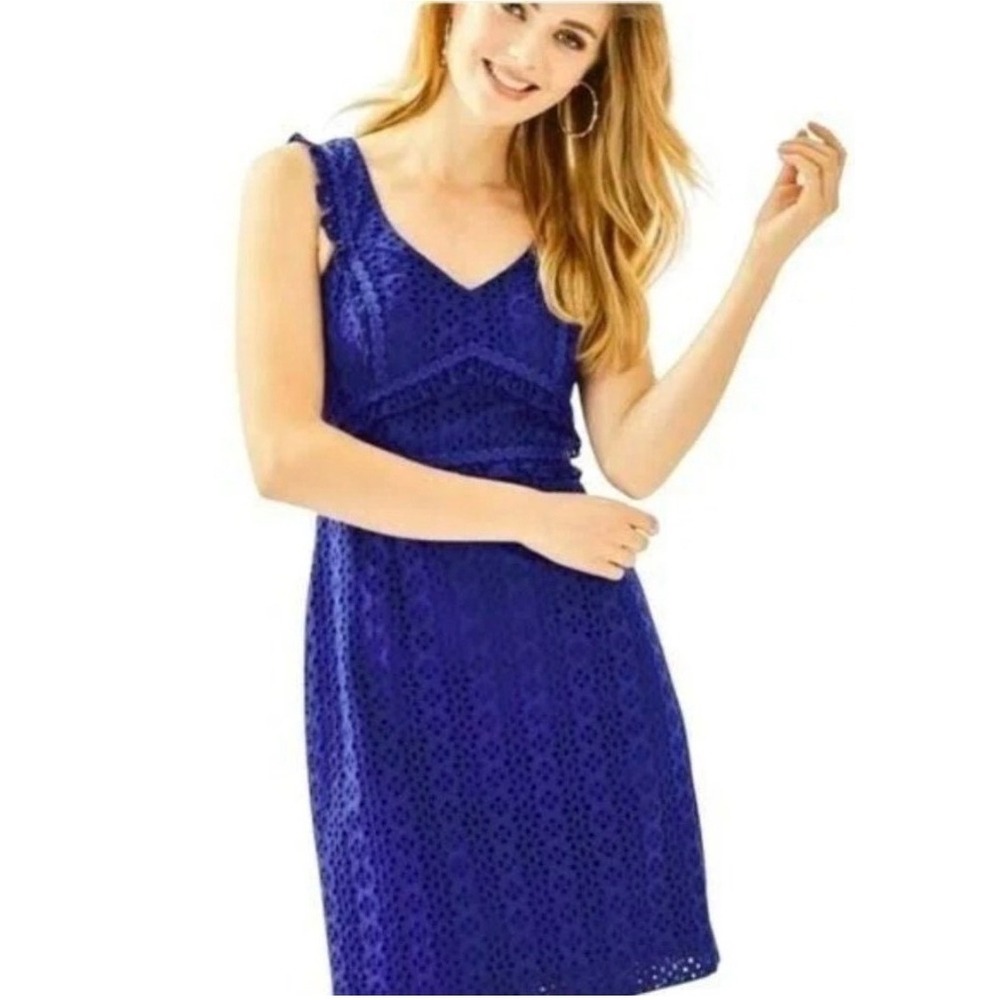 Lilly Pulitzer Kaylee Shift Dress Size 16 Eyelet Lace Sleeveless Lapis Blue